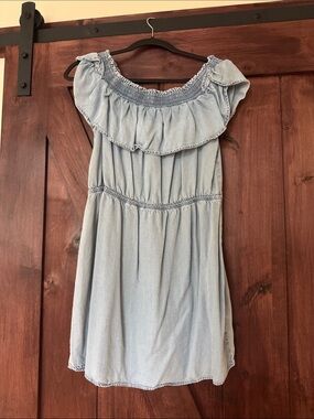 Express Light Blue Off-Shoulder Ruffle Casual Dress